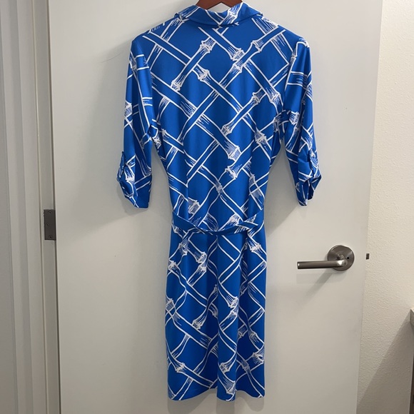 NWOT J. McLaughlin Blue/White Bamboo Pattern Brynn Shirt Dress - Picture 3 of 16